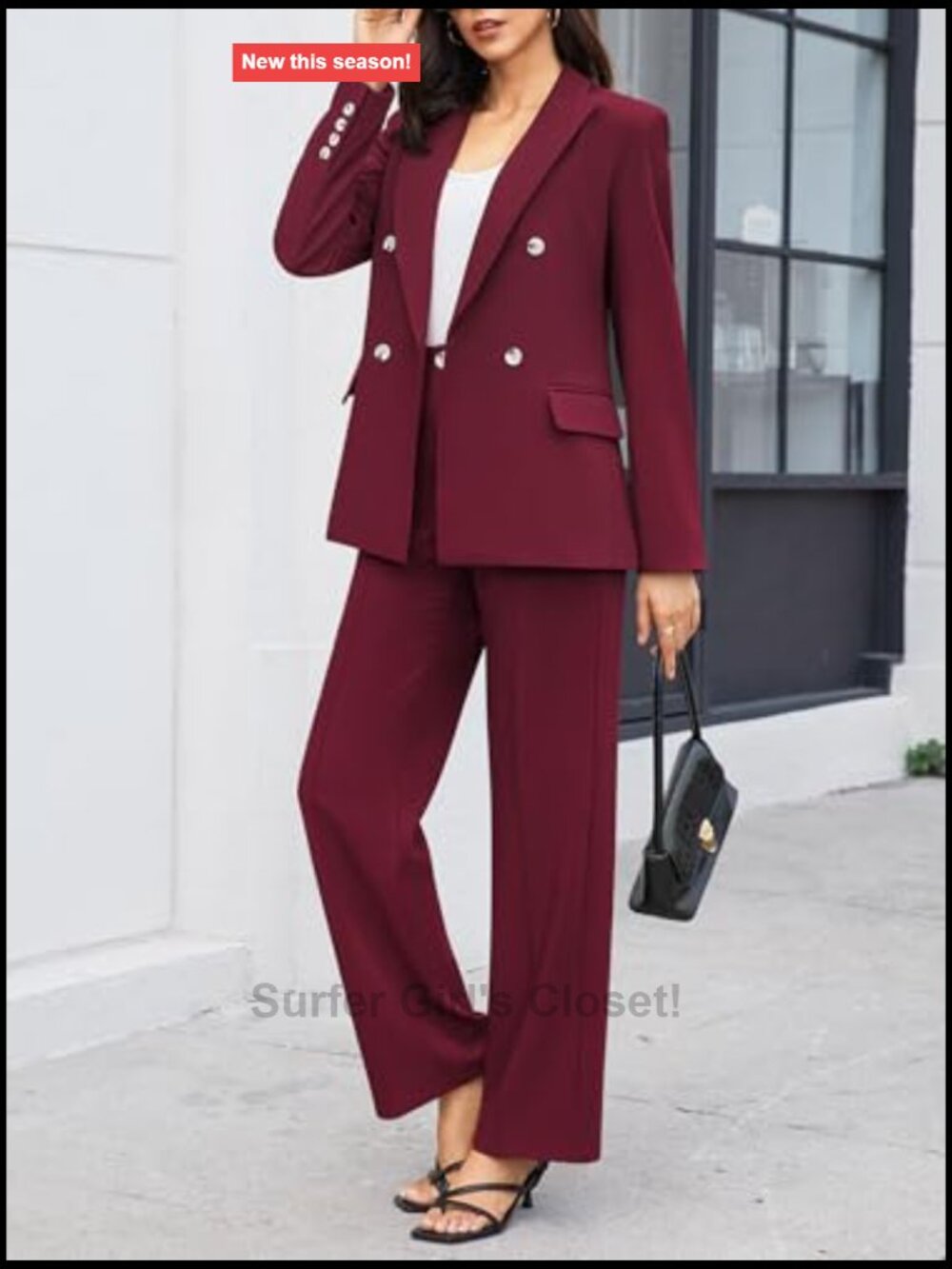 2 Piece Blazer & Wide Leg Pants Suit Set Business Casual Workwear - Picture 4 of 6